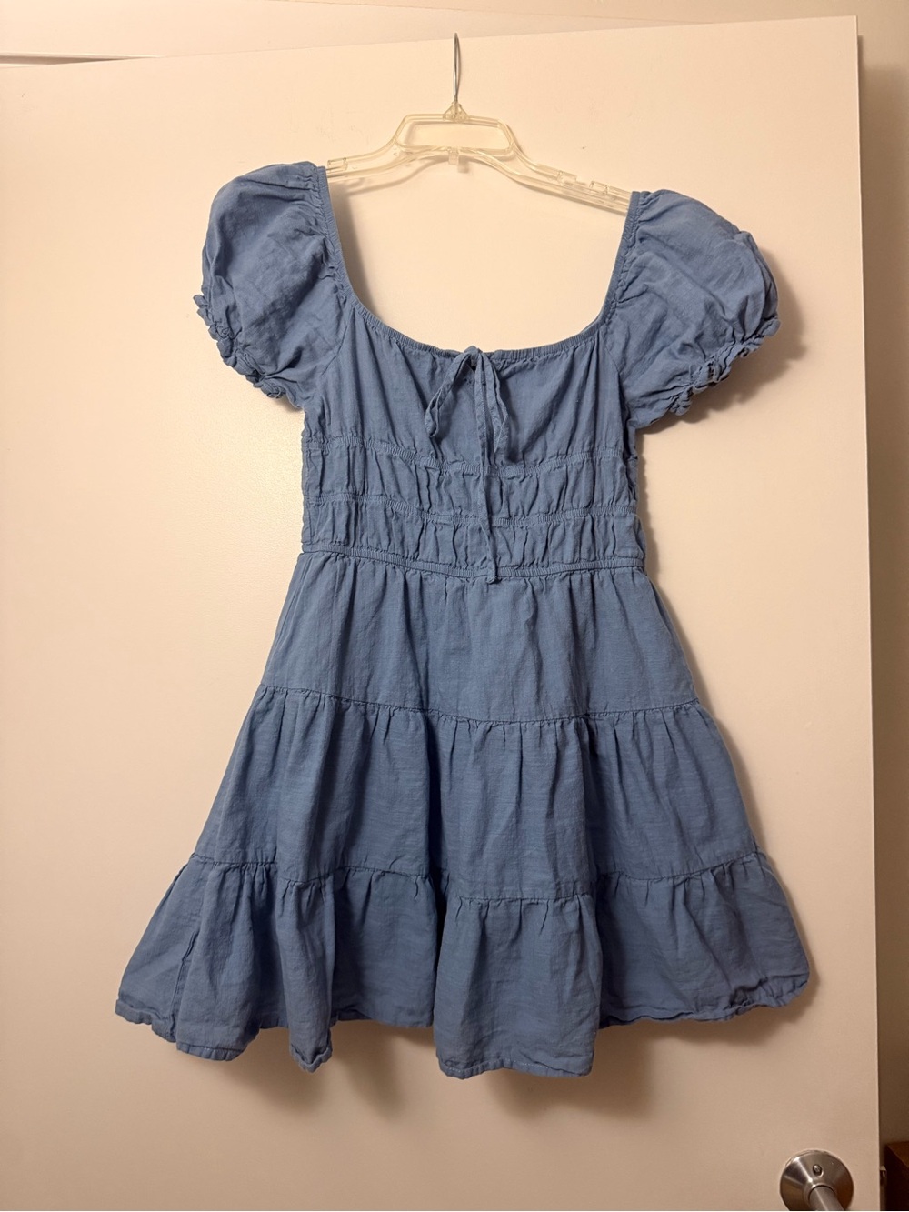 SHEIN Light Blue Puff-Sleeve Tiered Dress